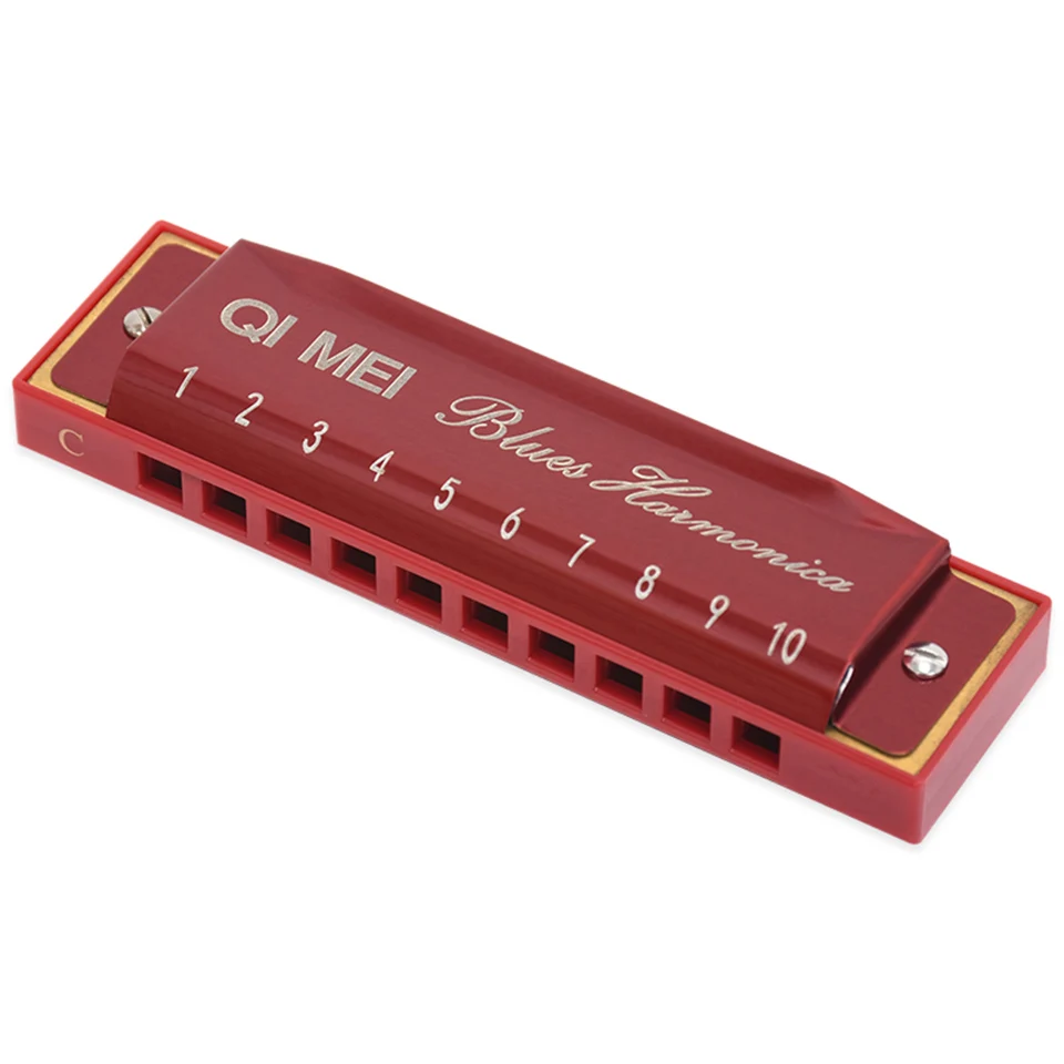 QIMEI Harmonicas 10 отверстий 20 Тон Ключ C Красный цвет Блюз Джаз фолк рок музыкальный