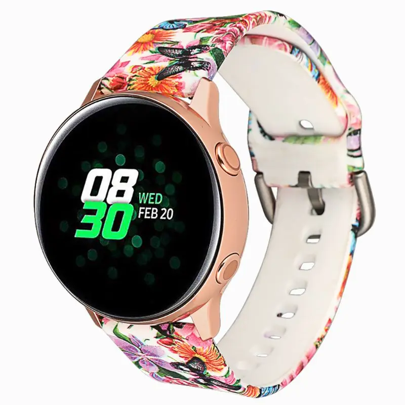 

Retro Floral Flower Watchband Silicone Wrist Strap Bracelet Replacement for Samsung Galaxy Watch Active Accessories