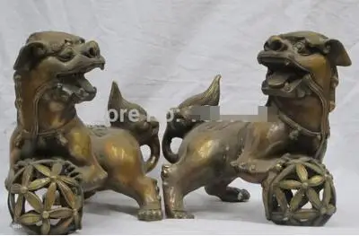 10 &quotкитайские из чистой бронзы шелковые цветочные корзины Шелковый шар лев одна