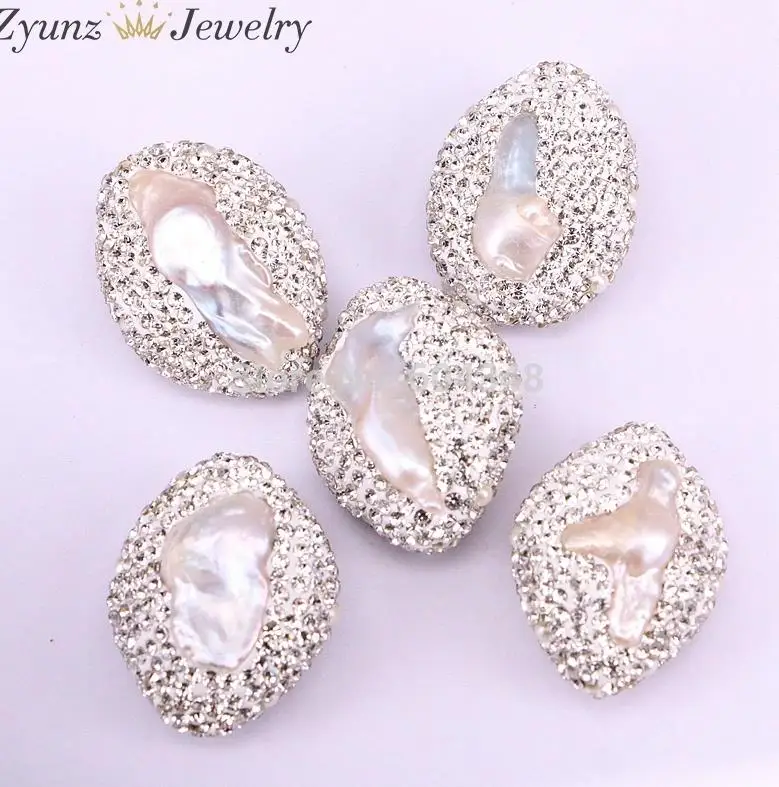 white rhinestone 10 шт Золотой/белый горный хрусталь проложить натуральный жемчужный соединительные украшения бусины, овальная бусина бусины, ювелирные изделия - Цвет: white rhinestone
