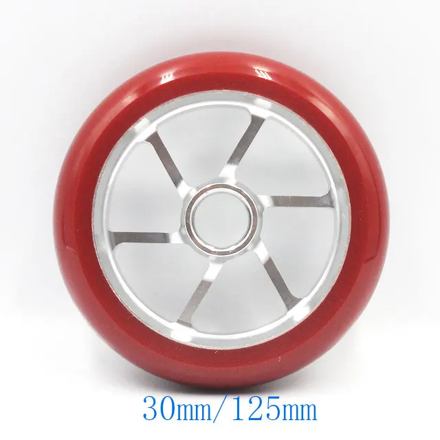 2 pcs red silver 2 шт. колеса для трюкового скутера высокая эластичность PU Алюминиевый сплав стальная ступица скутер колеса высокая эластичность стальная Ступица колеса 110 мм 125 мм - Цвет: 2 pcs red silver