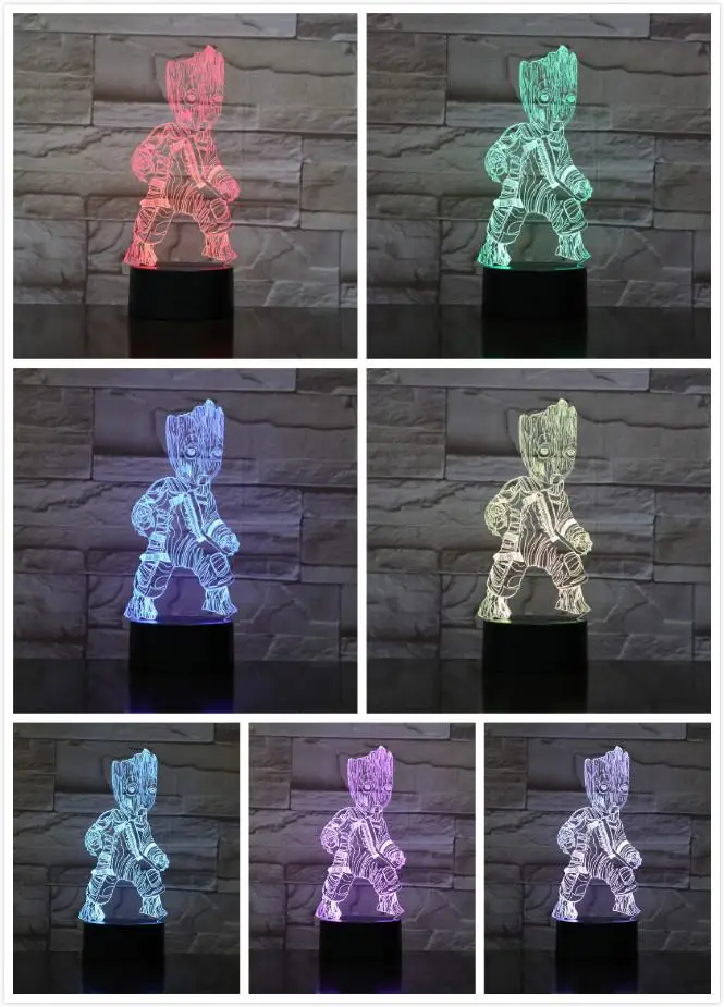 7 Marvel Мстители Супергерои Тор молоток ракета енот Грут фигурка танос 3d Usb 3d светодиодный Ночной светильник Настольная лампа для спальни неоновая - Испускаемый цвет: 7