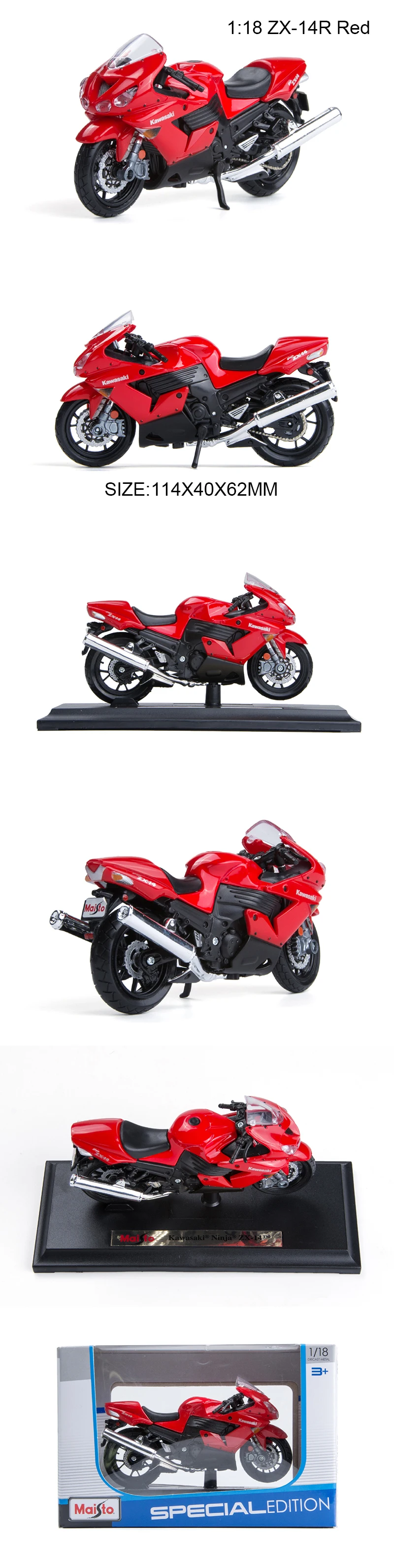 Maisto 1:18 модели мотоцикла Kawasaki Ninja ZX-14R ZX14R красный литья под давлением Пластик Moto миниатюрный Race игрушка для Коллекция подарков