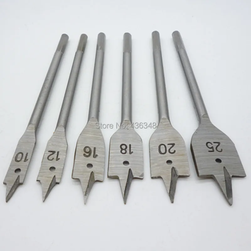 

6x Wood Boring Spade Flat Head Metric Drill Bit Set 10 12 16 18 20 25mm Bit Spade Drill Bits Paddle Flat Wood Work Boring Bits