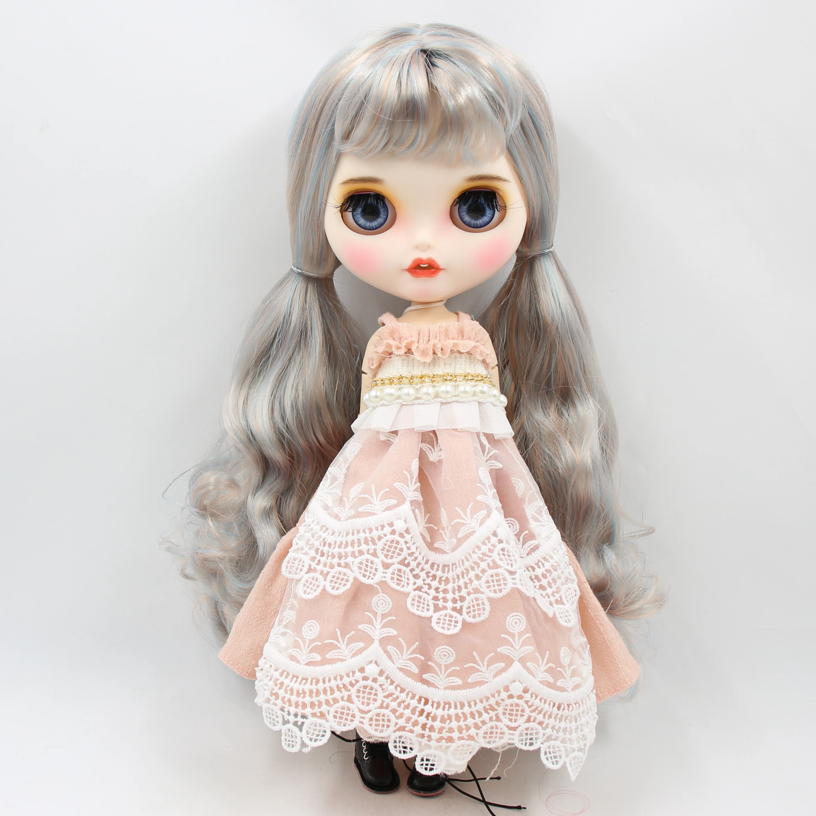Кукла ICY DBS Blyth Синяя микс золотые волосы матовое лицо с зубами белая кожа