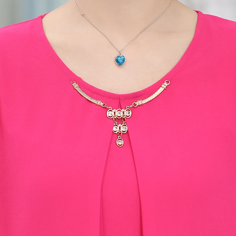 Корейская мода Женские топы и блузки шифоновые женские с коротким рукавом синие