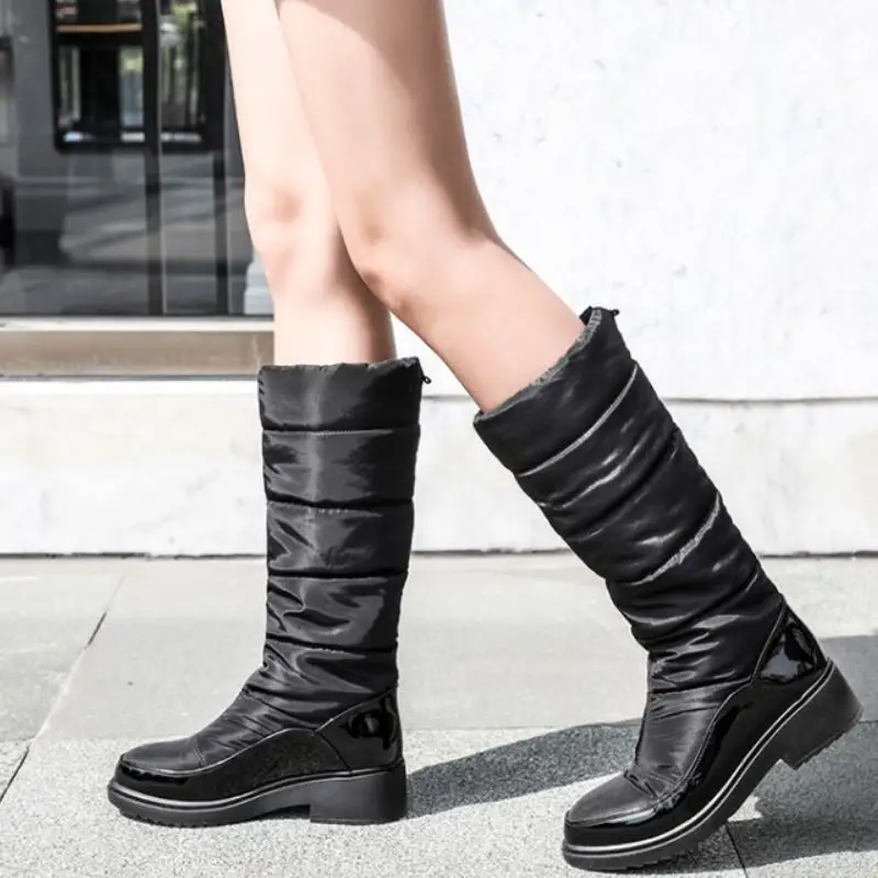 Haoshen&ampGirl Snow Boots Women Winter Waterproof Platform Fur Shoes Wedges Heels Knee High Patent Leather | Обувь