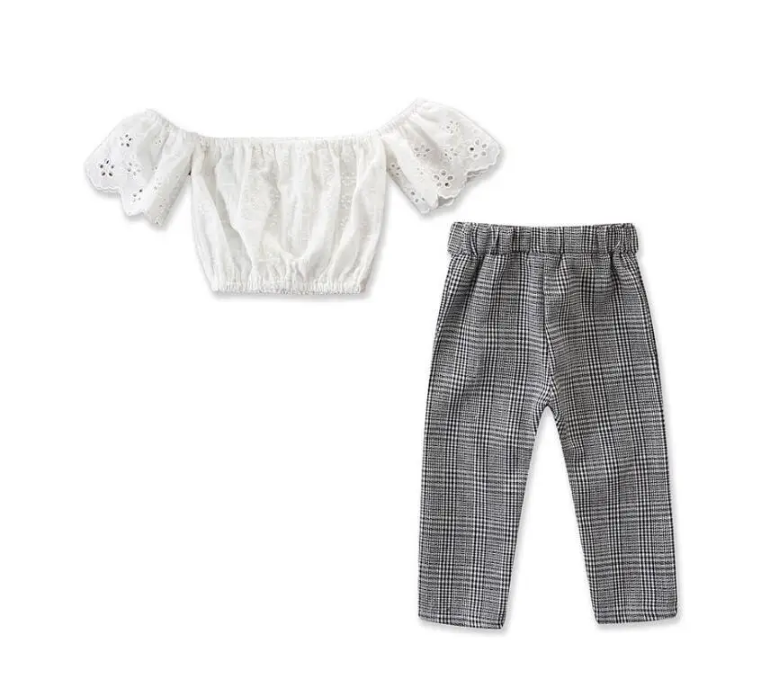 Новинка лето 2019 Модный комплект из 2 предметов для маленьких девочек кружевной