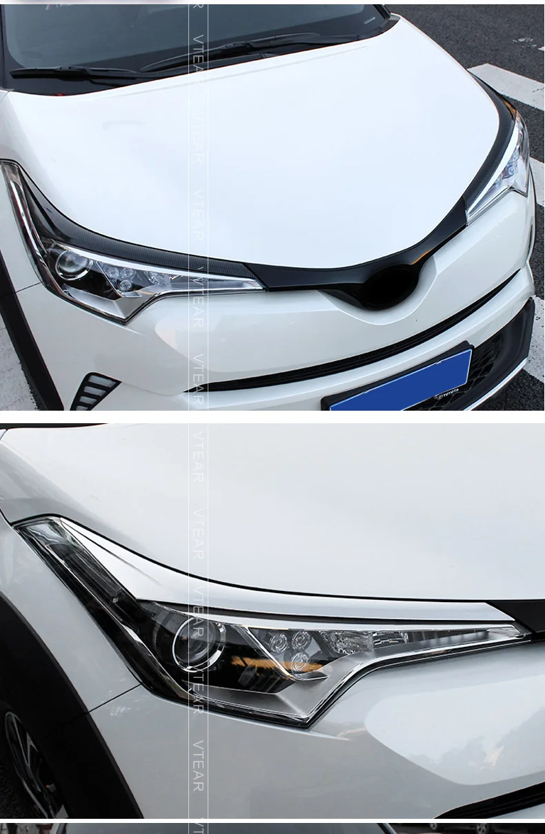 Vtear для Toyota C-HR CHR ABS автомобильный головной светильник s Рамка светильник крышка для бровей хромированная Накладка для стайлинга внешние аксессуары
