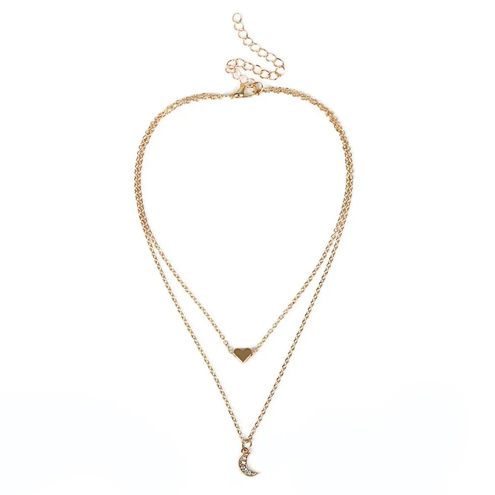 Специальные 2 слоя сердца ожерелья с кулонами в виде Луны для женщин Шарм колье