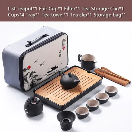 04 Style Tea Set Открытый портативный дорожный чайный набор, черный керамический чайник кунг-фу, чайные чашки, домашний керамический чайный набор для хранения, поддержка логотипа на заказ - Цвет: 04 Style Tea Set