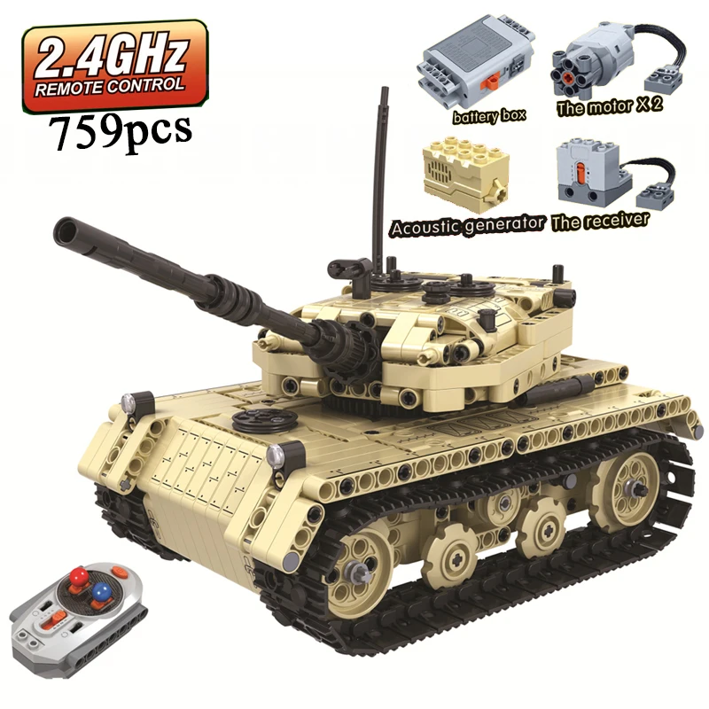 MOC Военный танк с дистанционным управлением 2,4 GHz Technic с моторной коробкой 759 шт строительные блоки кирпичи игрушки для детей