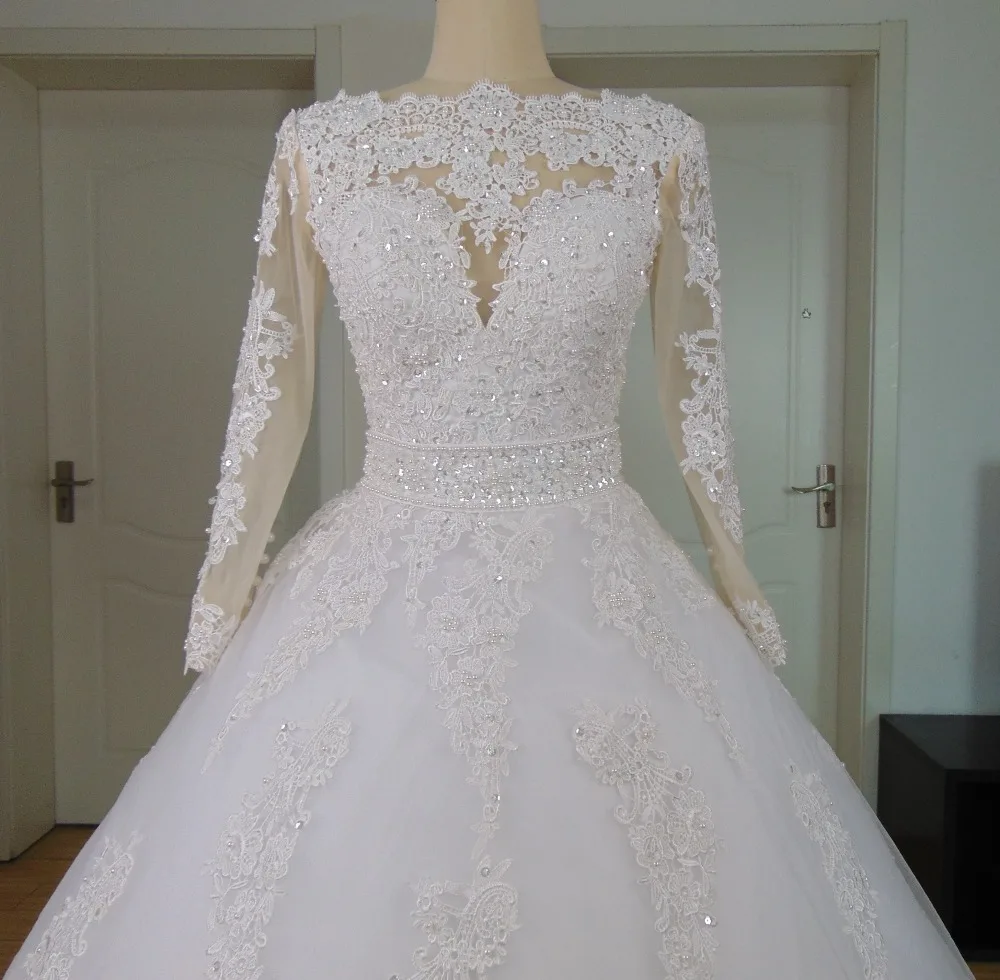 Vestido de noiva одежда с длинным рукавом бальное платье свадебное кружевом жемчугом