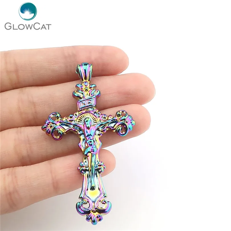 5 шт./лот цвета радуги сплав Крест Иисуса религия вера кулон конечные бусины в