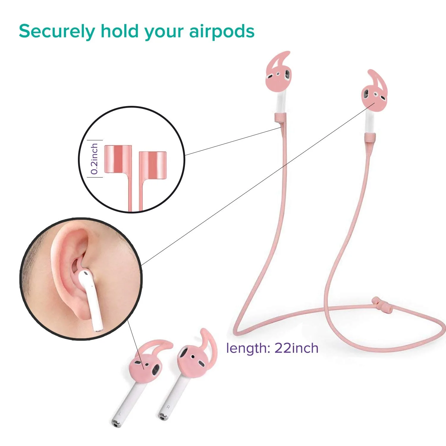 Силиконовый чехол 5 в 1 для Airpods/Airpods ремешок/Airpods крючки для ушей/анти-потеря карабин/Airpods часы ремешок держатель