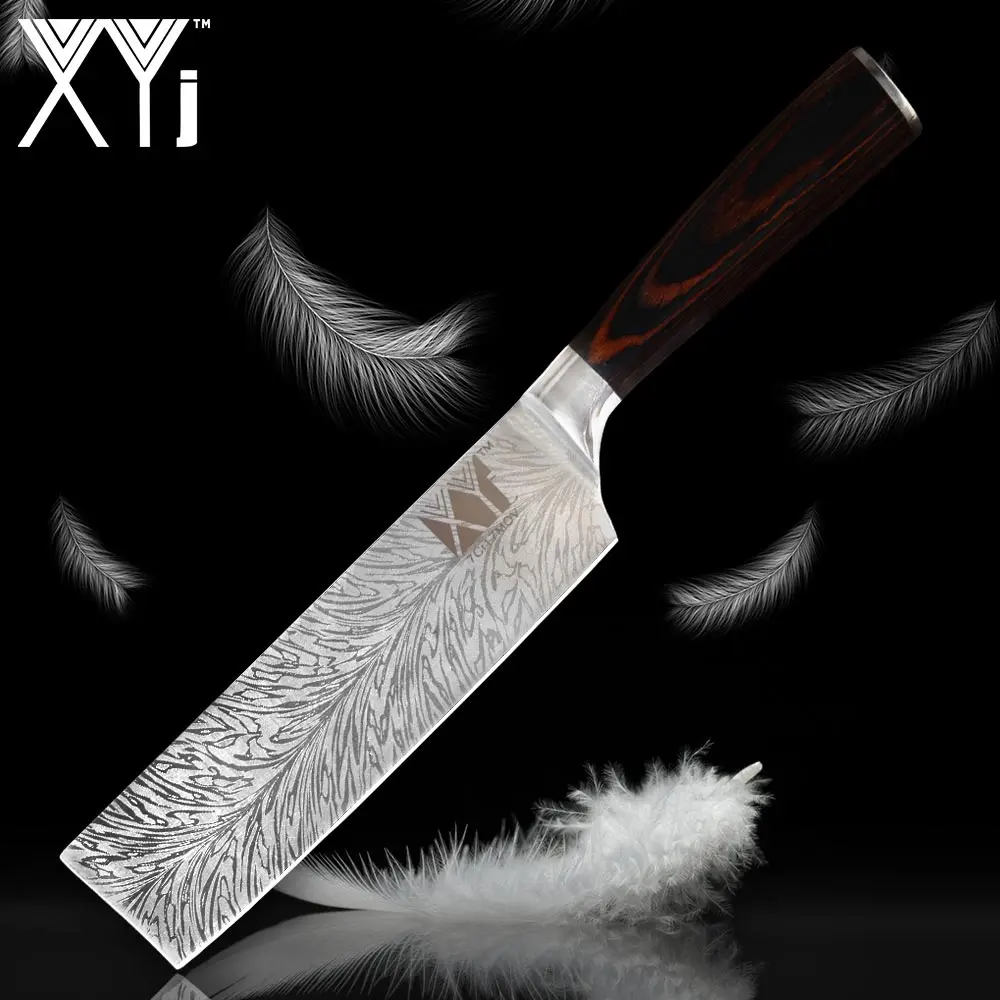 XYj 7 дюймовые кухонные ножи Santoku нож из нержавеющей стали для резки мяса никири