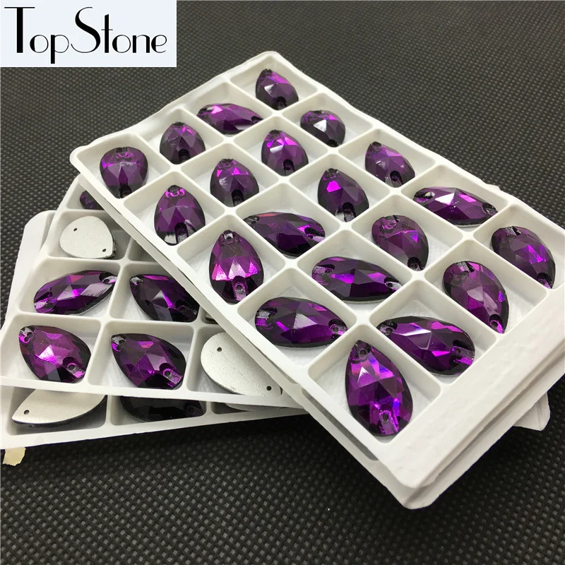 purple velvet Color Teardrop Glass Sew On Stone Flatback 2Holes 11x18mm 13x22mm 17x28mm 7x12mm Droplet Sewing jewelry Beads | Украшения и