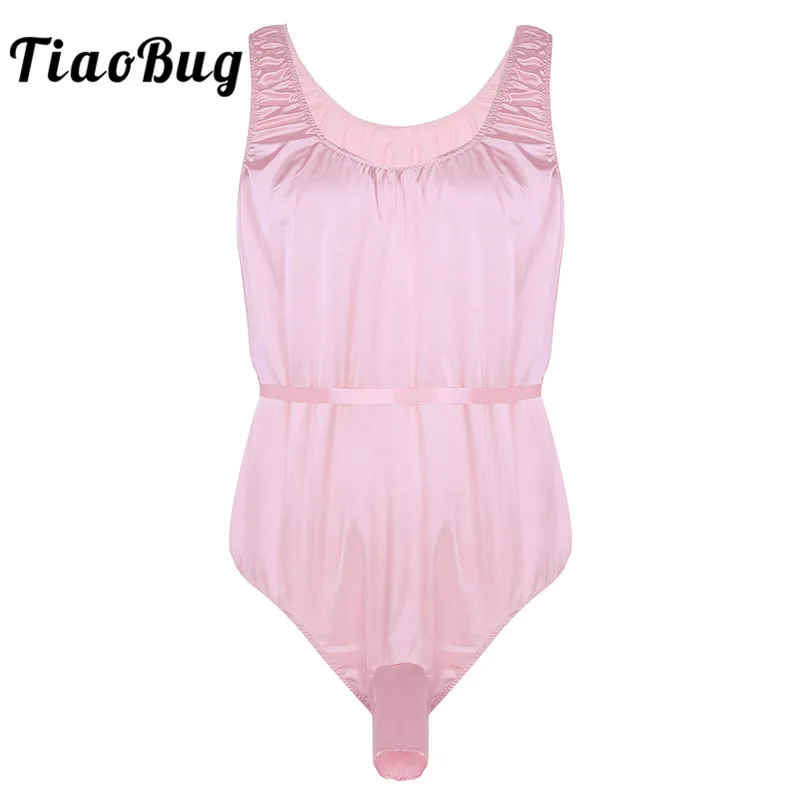 TiaoBug мужское блестящее сатиновое нижнее белье без рукавов Модный комбинезон с