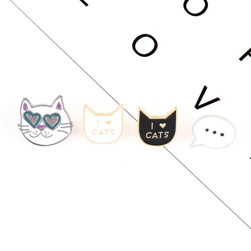 Black Cat White I LOVE CATS Brooch Collar Pins Fashion Jewelry Lover Gifts | Украшения и аксессуары