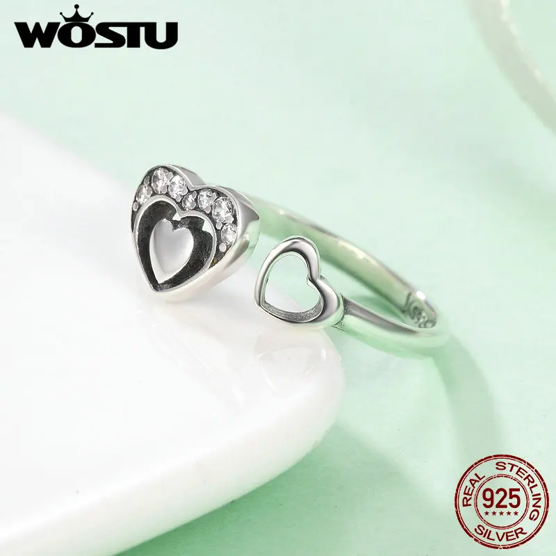 WOSTU, модный дизайн, 925 пробы, серебряное, сопутствующее сердце, открытые кольца для женщин, хорошее ювелирное изделие, рождественский подарок, CQR168