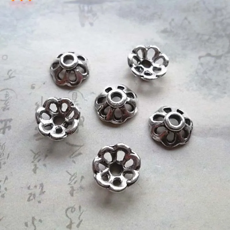 

100pcs/lot Pretty Retro Hollow Out Flower Bead Caps 8mm Tibetan Silver Alloy Decoration End Caps Women Jewelry Making Fringe Cap