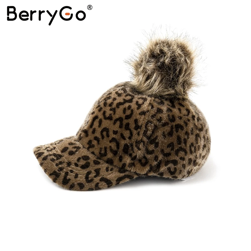 BerryGo новые бейсболки из искусственного меха зимняя женская кепка помпон Кепка с изоображением леопарда Регулируемая Повседневная бейсболка шапка