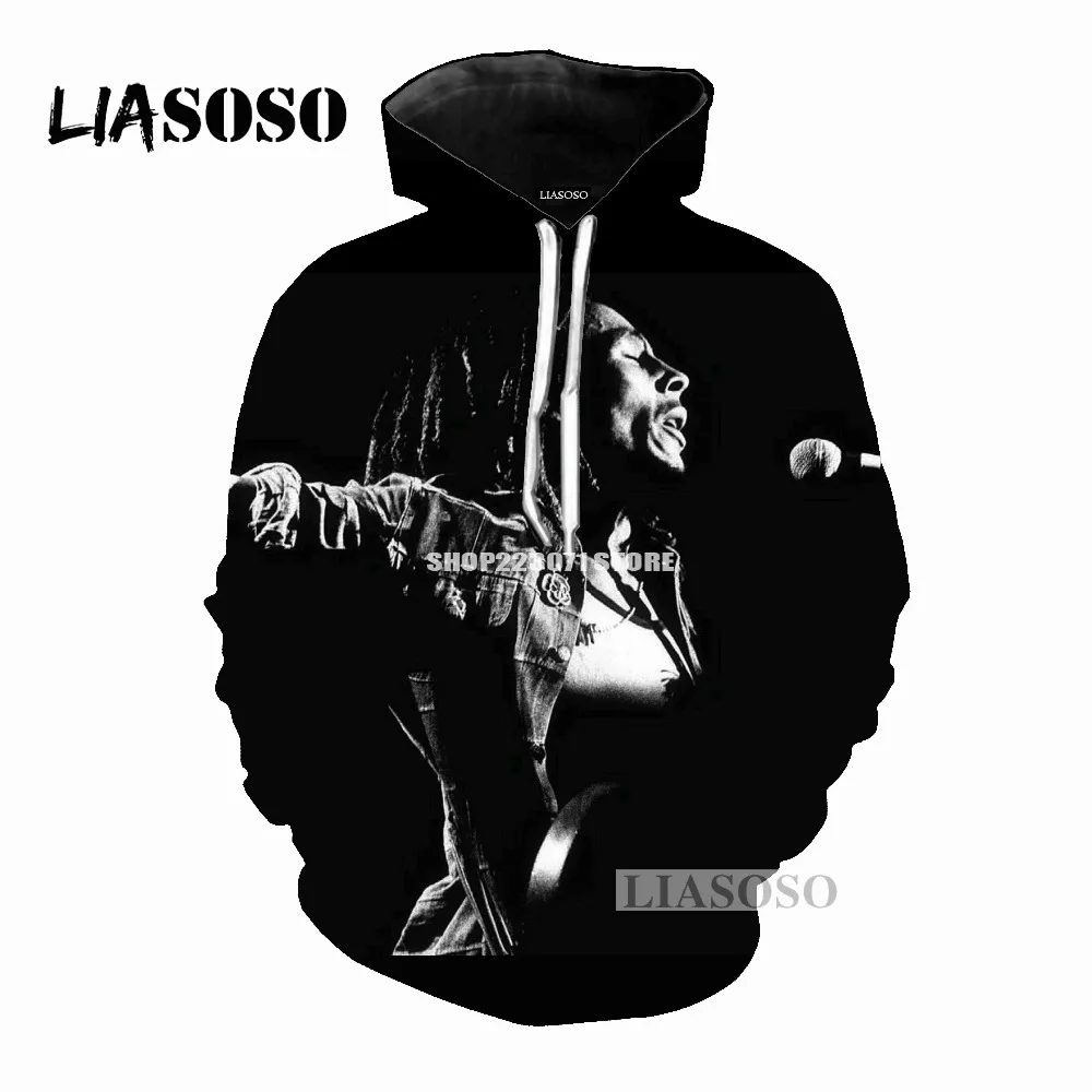 Мужская и Женская толстовка с 3D принтом LIASOSO модная брендовая Bob Marley модель M043 2019 |