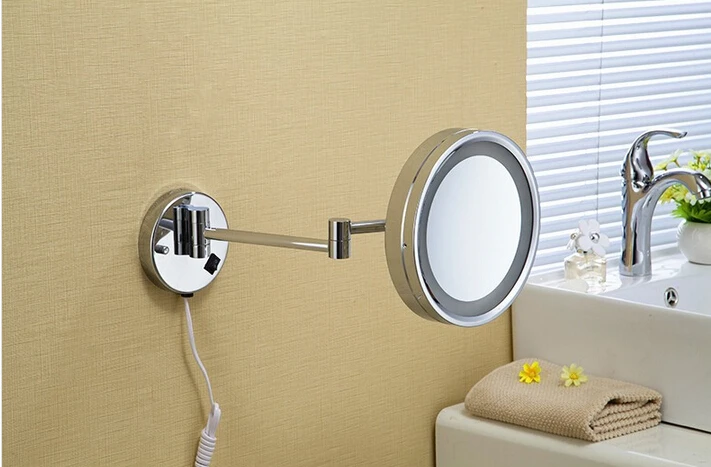 Wall Mounted 8 inch Brass 3X Magnifying LED Dressing Mirror Makeup Cosmetic Lady Gift | Обустройство дома