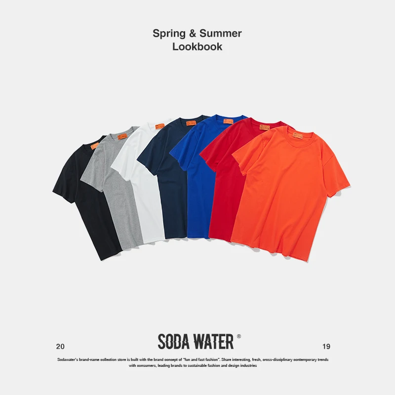 SODA WATER T shirt Men 2019 Basic Tees Shirts Pure Colour Cotton O neck Pullover Short Sleeve Streetwear Top Tee 91139S|Мужские