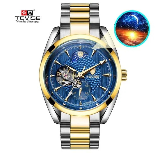 Часы мужские механические automatic Tourbillon деловые мужские часы Moon Phase стальные мужские часы водонепроницаемые наручные часы Tevise T795c