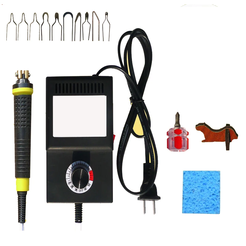 

mini Adjustable temperature gourd pyrography machine+8 pcs Pyrography iron Tips 25W 220V 110V with fine handle Wooden gourd