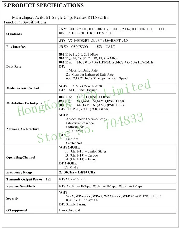 RTL8723BS комбо модуль 44 pin RL-SM02BD-8723BS-V1.3 12*12 мм wifi: GSPI+ SDIO BT: UART