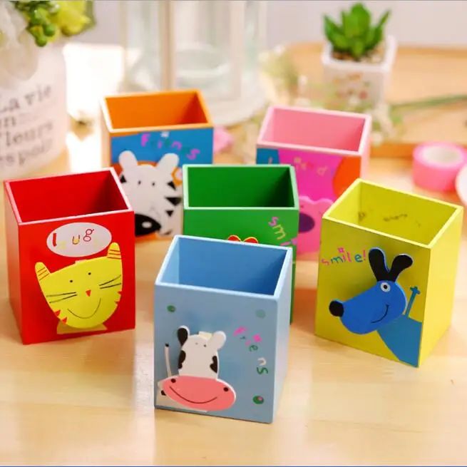 Kawaii животное деревянная ручка держатель для детей стол контейнер для хранения коробка карандаш Органайзер чехол канцелярские принадлежности подарок на день рождения