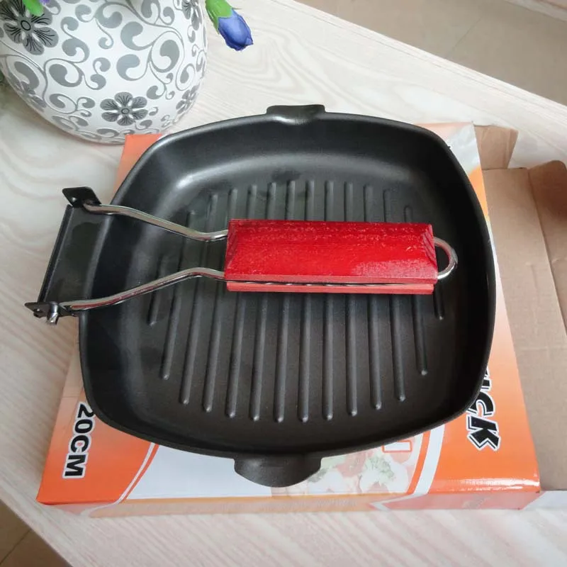 Сковорода чугунная для стейка антипригарная сковорода с деревянной ручкой