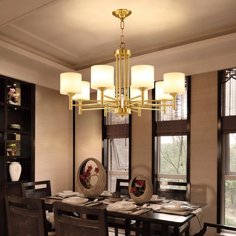 Creative Copper Chandelier retro personality 8 arm glass lampshade Luxury Suspendsion light Fixtures E14 lamp white AC220V 110V | Лампы и