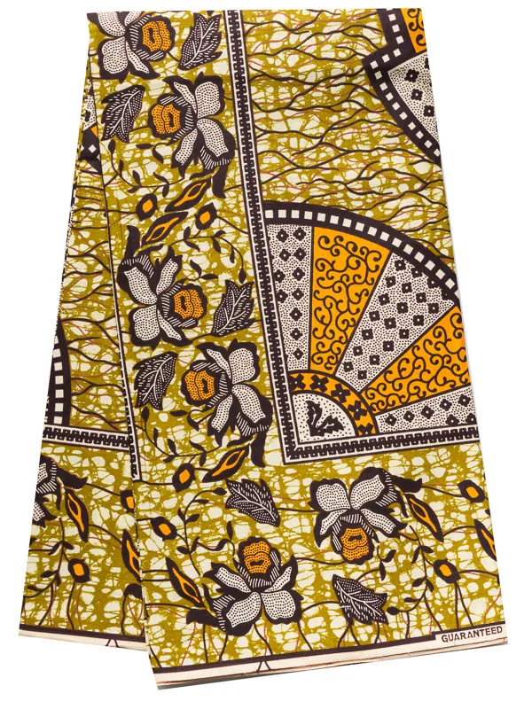 African Fabric Designs Real Wax Green Coffee Yellow Wheel Flower Design 6 Yards For Wedding Dress rw3516 | Дом и сад