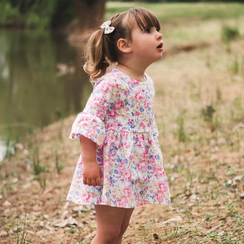 Женское летнее мини-платье из чистого хлопка с цветочным принтом | Детская одежда
