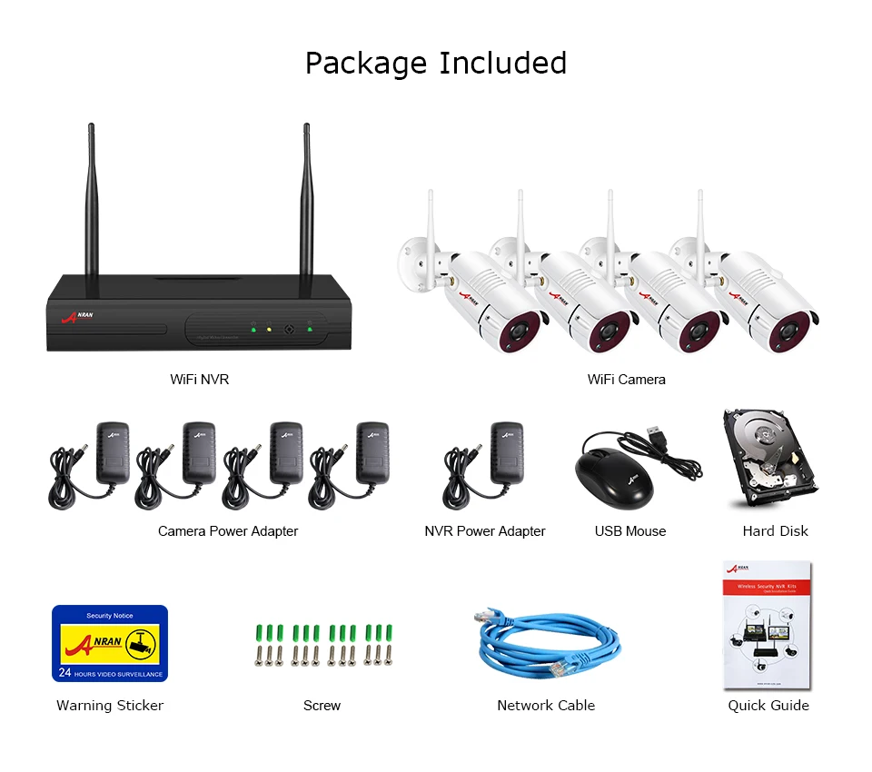 ANRAN беспроводная система безопасности 5.0MP HD H.265 NVR комплект 4 шт. ip-камера Wifi CCTV камера Система Авто пара видеонаблюдения