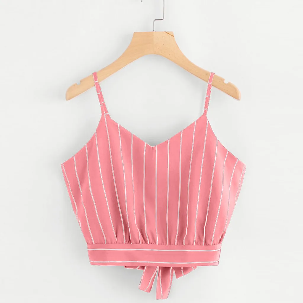 Лето 2019 новинка женские топы с завязками на спине модный топ в полоску v-образным