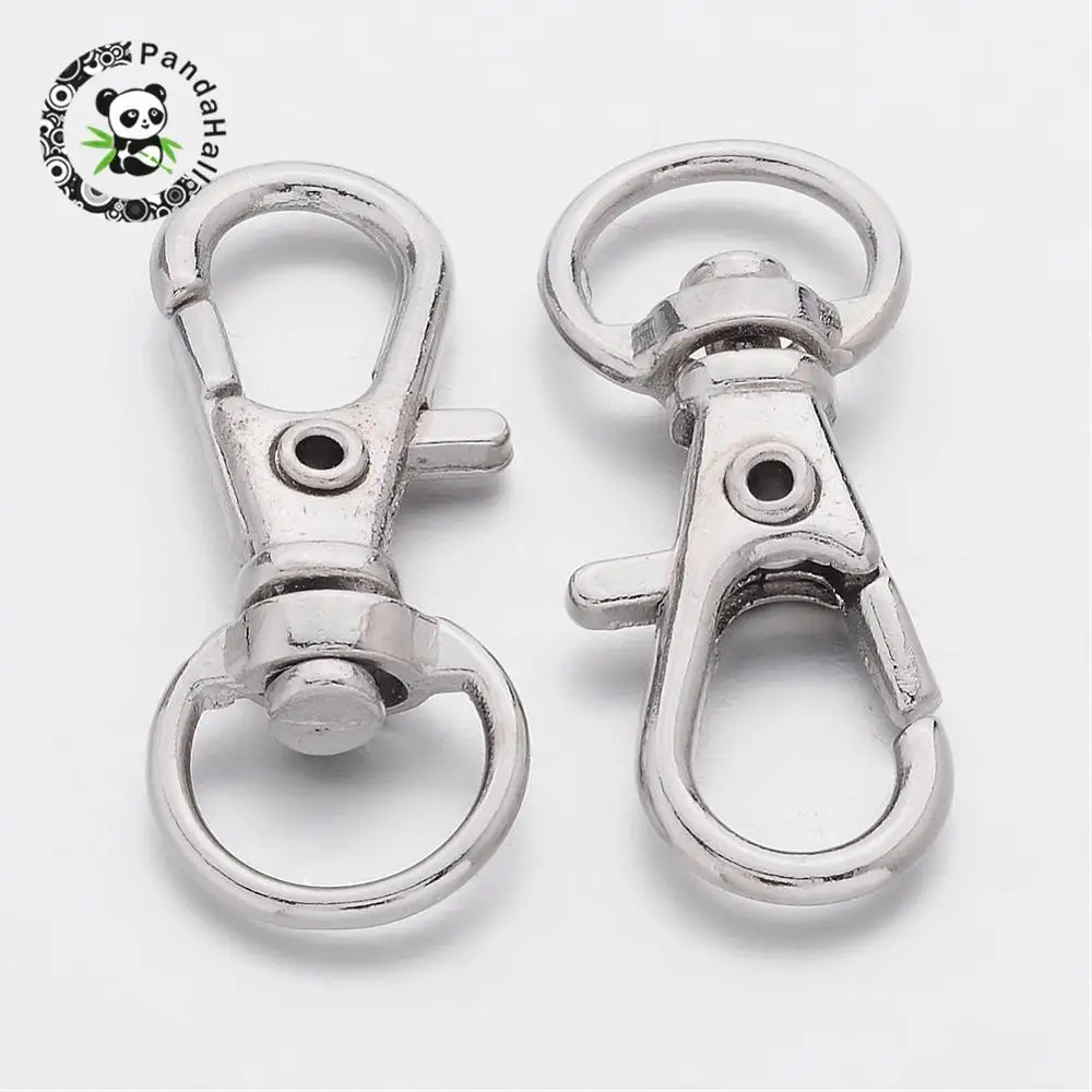 

Metal tone iron swivel snap hook lobster claw clasps, 14x32mm, hole: 5x10mm