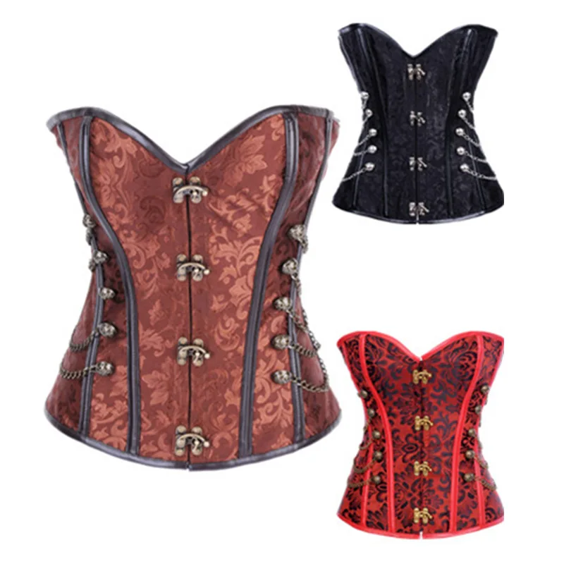 2017 стимпанк Корсет Талии Тренажер корсет стальной кости Топ коричневый бюстье