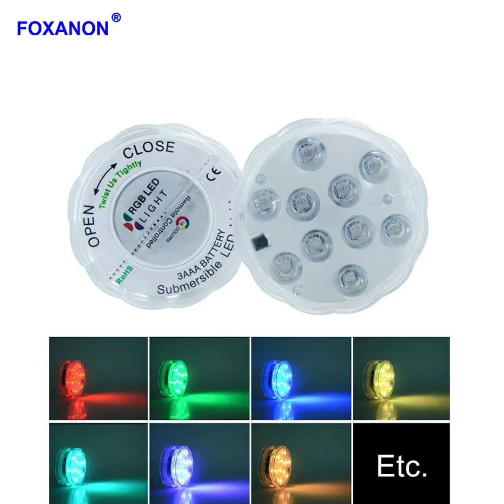 Foxanon подводный свет 10Led с дистанционным управлением RGB погружной на батарейках