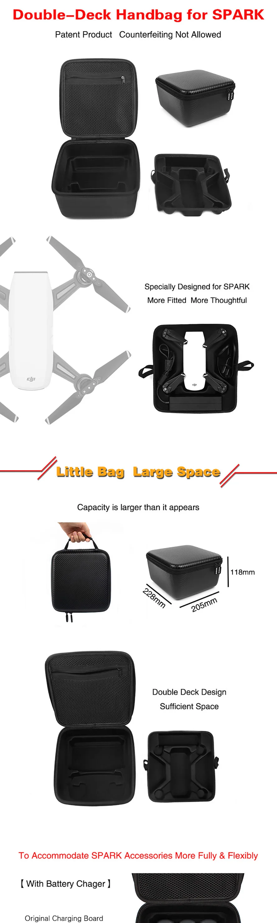 Sunnylife для DJI Spark сумка портативный чемодан PU двойная сумка HardShell хранение дронов батарея для DJI Spark аксессуары