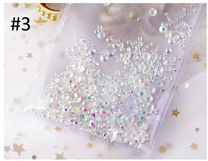 color 3 1440 шт микс 6 размер блестящий кристалл AB стеклянные стразы для ногтей с плоской задней поверхностью круглые украшения для ногтей камни без горячей фиксации Стразы Алмаз, HJ& 41 - Цвет: color 3