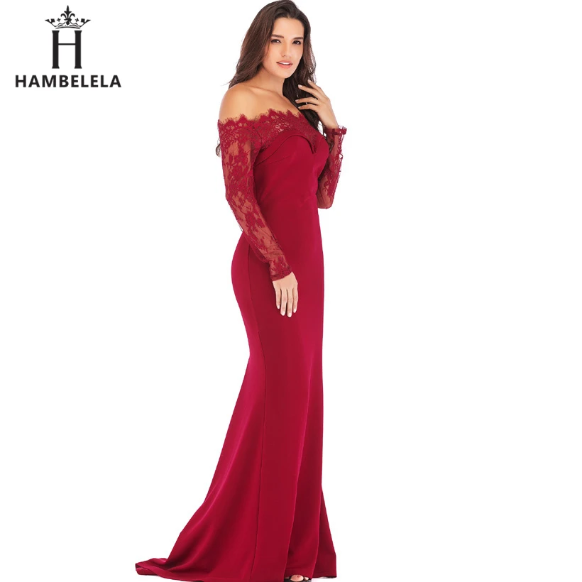 HAMBELELA, длинное платье с длинным рукавом, платье русалки, вечерние платья, китайское платье, длинное Облегающее кружевное платье