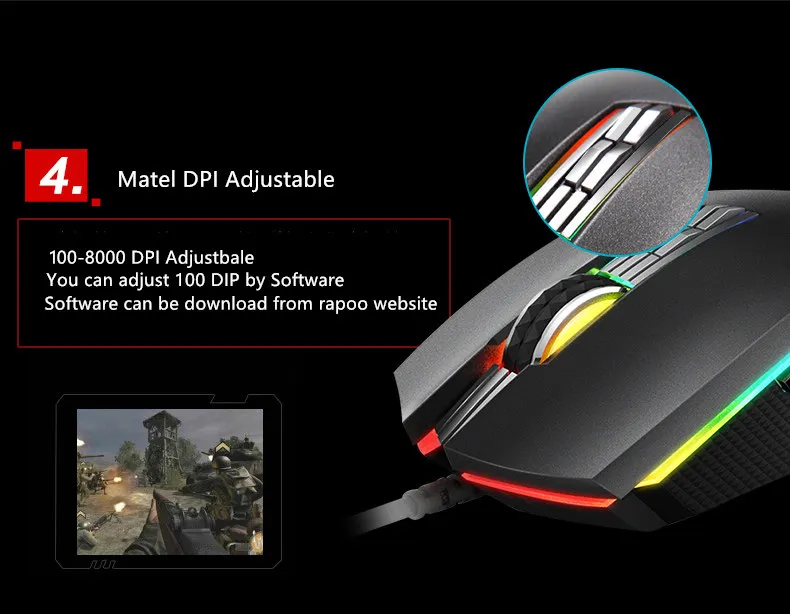 Rapoo V20PRO 8000 dpi 9 программируемых кнопок датчик PMW3325 оптическая игровая мышь для профессионалов геймеров PUBG мышь