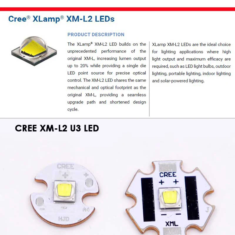 Cree XM-L2 U3 XP-L HI V3 лампа холодный белый 6500 K/нейтральный белый 5000 K/теплый белый 3000K светодиодный излучатель с 16 мм/20 мм медной печатной платой