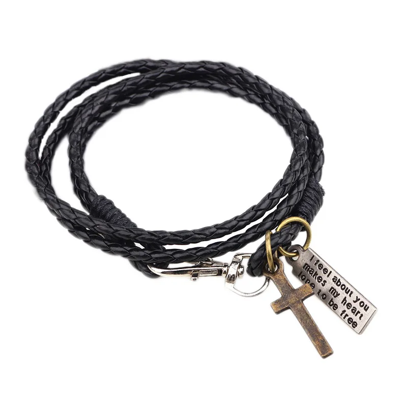 Новинка 2019 лидер продаж черный коричневый кожаный мужской браслет мужские