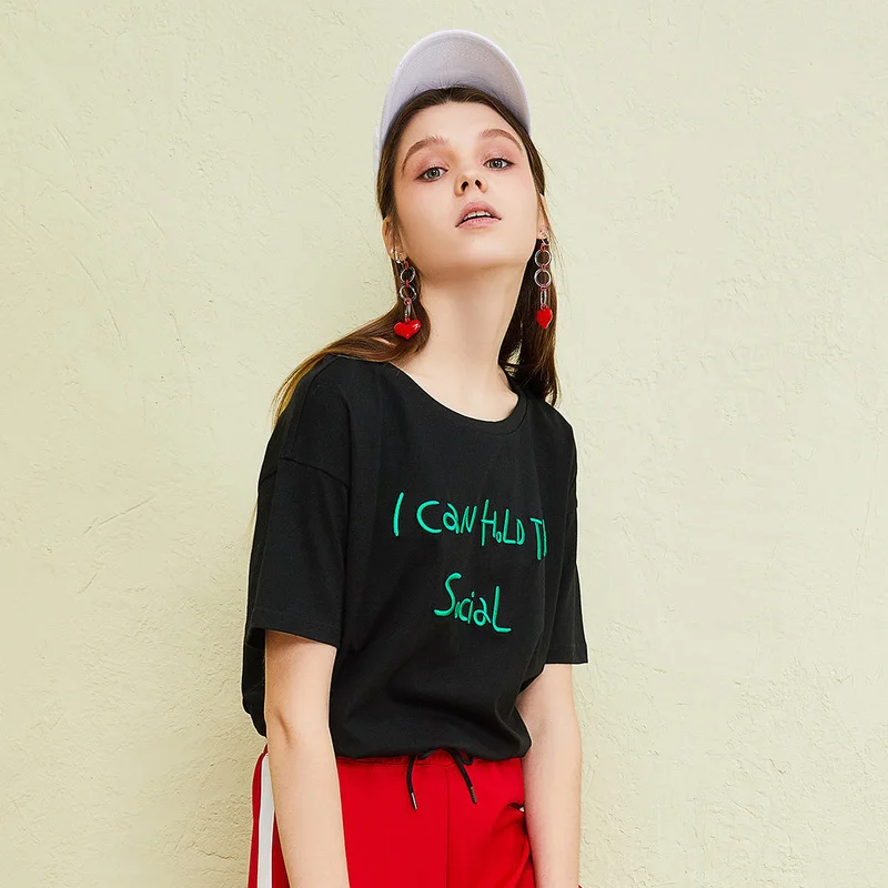 SEMIR футболка женская уличная мода тонкая летняя черная Женские повседневные