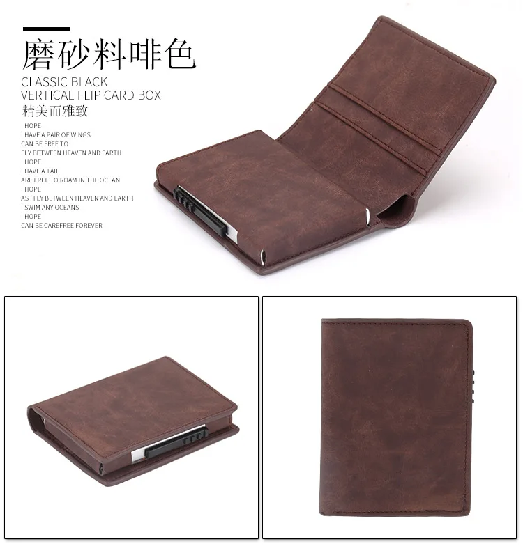Coffee-Nubuck leathe Мини Мужской кошелек, алюминиевый держатель для карт и ID, Тонкий RFID кошелек, всплывающий чехол, защита для кредитных карт, держатель для карт, кошелек для монет - Цвет: Coffee-Nubuck leathe